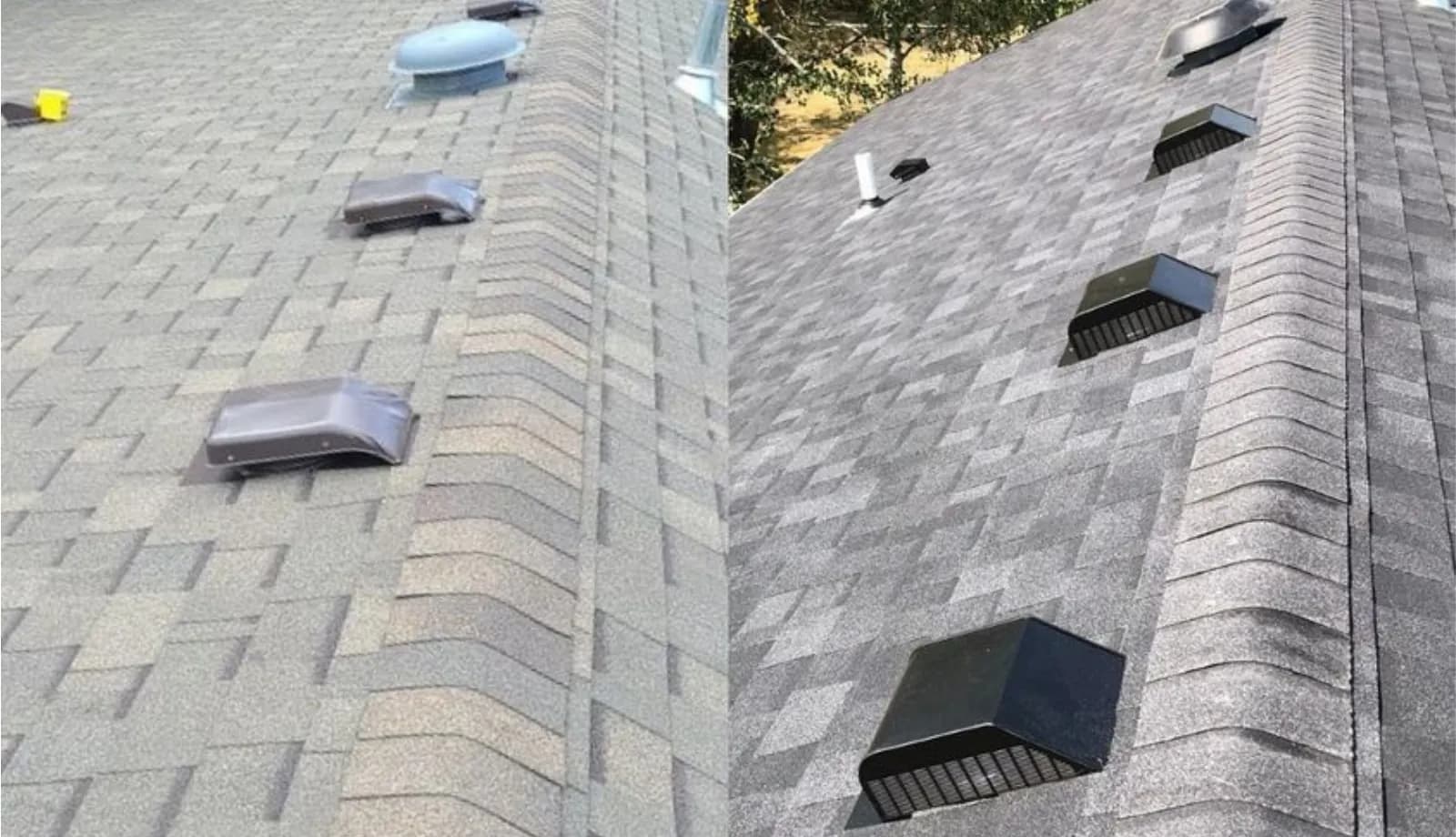 New shingles and roof vents along two ridgelines